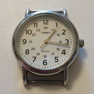 Timex Indiglo White Dial Silver Tone Stainless Steel Watch Case 31mm WR 30M
